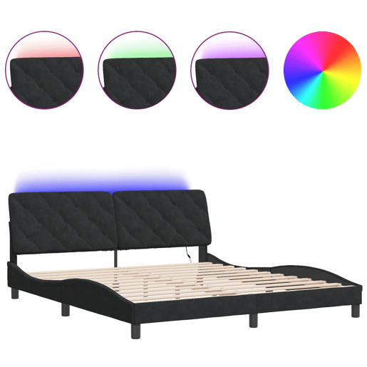 Estrutura de Cama de casal moderno com LED sem colchão 180x200 cm veludo preto