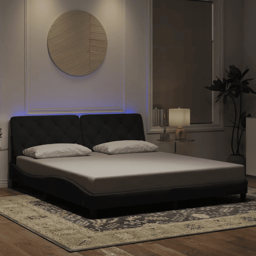 Estrutura de Cama de casal moderno com LED sem colchão 180x200 cm veludo preto