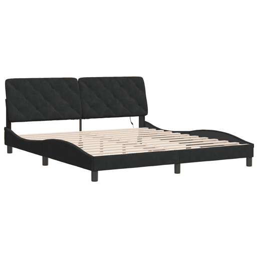 Estrutura de Cama de casal moderno com LED sem colchão 180x200 cm veludo preto