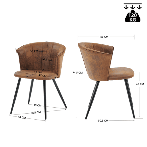 Mesa Jantar Preta com 4 Cadeiras Coquille Suede Castanho Estilo Moderno Pernas Metálicas