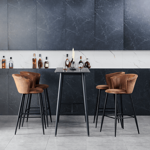 Mesa Jantar Preta com 4 Cadeiras Coquille Suede Castanho Estilo Moderno Pernas Metálicas