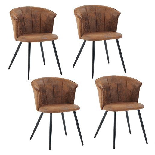 Mesa Jantar Preta com 4 Cadeiras Coquille Suede Castanho Estilo Moderno Pernas Metálicas
