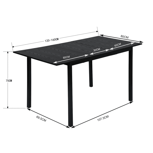 Mesa Jantar Extensível Preta com 4 Cadeiras Cinza Estofadas Estrutura Metálica Conjunto 5 Peças Design Moderno