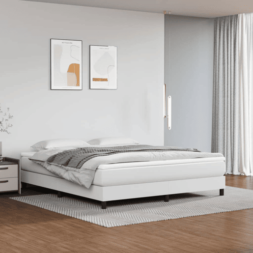 Estrutura de Cama de casal moderno com molas 180x200cm couro artificial branco