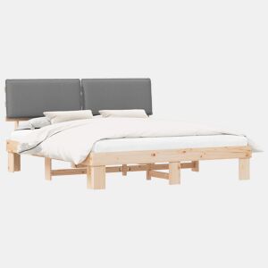 Estrutura de Cama de casal moderno com Cabeceira Estofada Cinzento-claro
