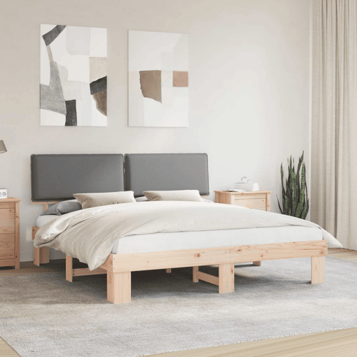 Estrutura de Cama de casal moderno com Cabeceira Estofada Cinzento-claro