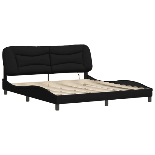 Estrutura de Cama de casal moderno com LED - 180x200 cm tecido preto Estrutura de Cama de casal moderno com LED - 180x200 cm tecido preto