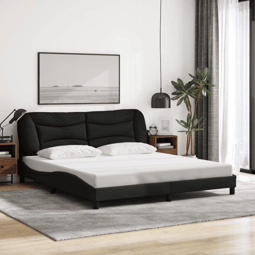 Estrutura de Cama de casal moderno com LED - 180x200 cm tecido preto Estrutura de Cama de casal moderno com LED - 180x200 cm tecido preto