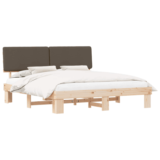 Estrutura de Cama de casal moderno com Cabeceira Estofada Cinzento-acastanhado