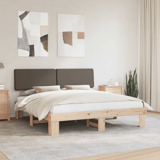 Estrutura de Cama de casal moderno com Cabeceira Estofada Cinzento-acastanhado