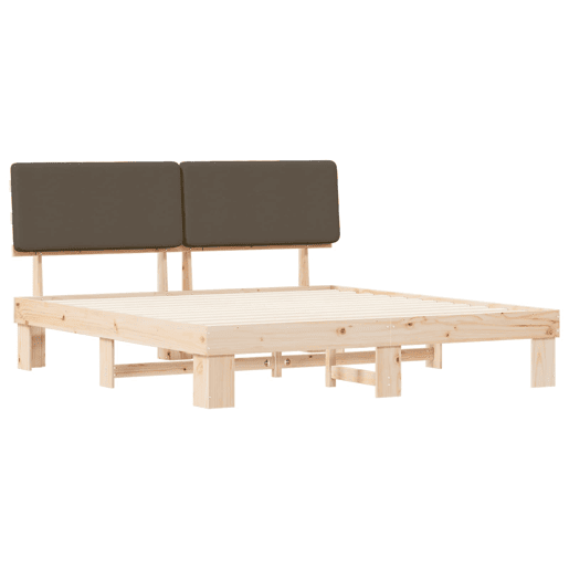 Estrutura de Cama de casal moderno com Cabeceira Estofada Cinzento-acastanhado