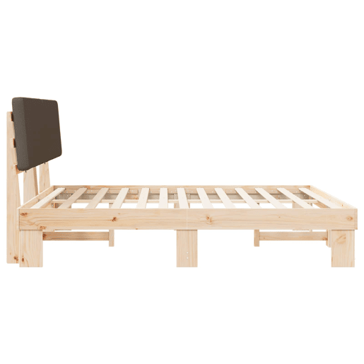 Estrutura de Cama de casal moderno com Cabeceira Estofada Cinzento-acastanhado