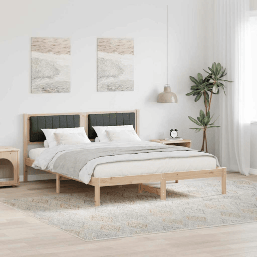Estrutura de Cama de casal moderno com Cabeceira Estofada Cinza Escuro