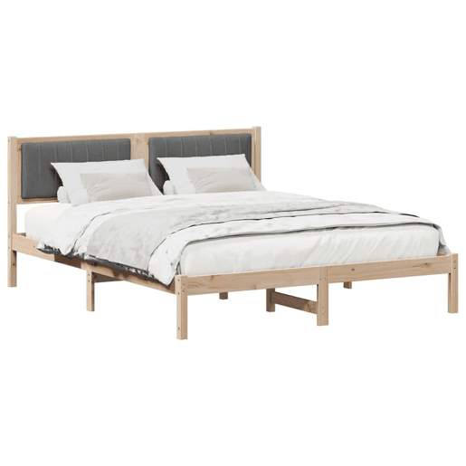 Estrutura de Cama de casal moderno com Cabeceira Estofada Cinza Escuro
