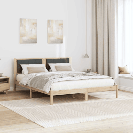 Estrutura de Cama de casal moderno com Cabeceira Estofada Cinza Escuro