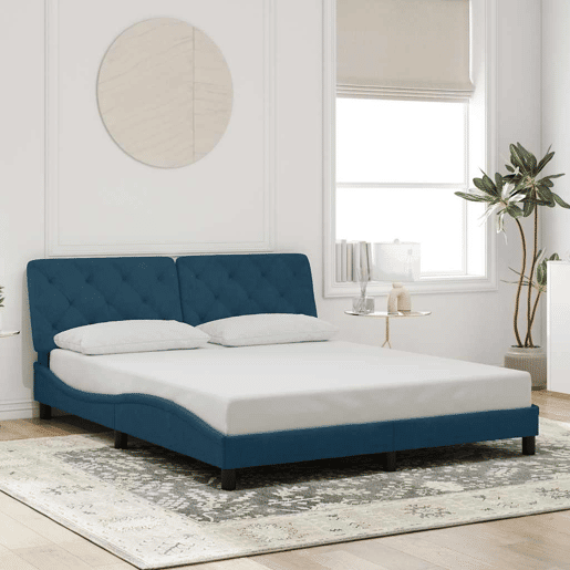 Estrutura de Cama de casal moderno com LED sem colchão 160x200 cm veludo azul