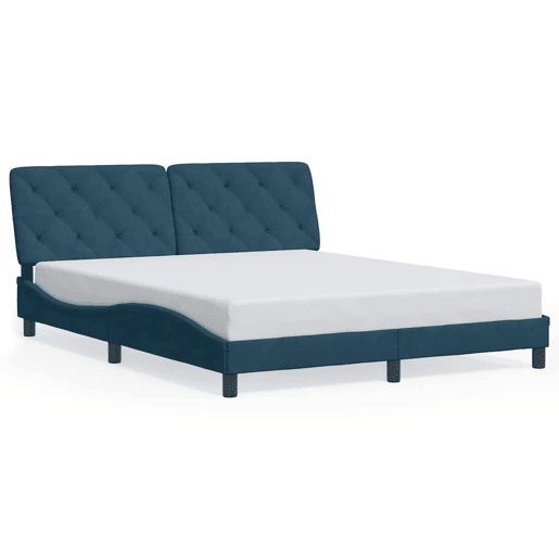 Estrutura de Cama de casal moderno com LED sem colchão 160x200 cm veludo azul