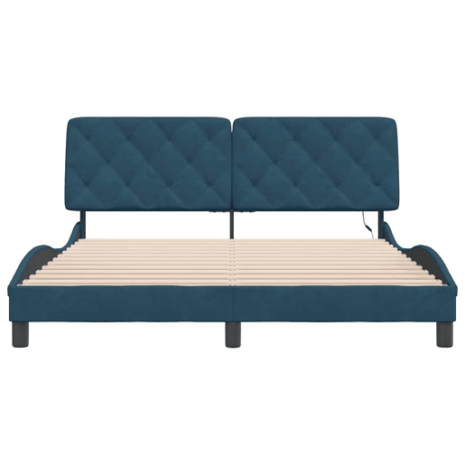 Estrutura de Cama de casal moderno com LED sem colchão 160x200 cm veludo azul