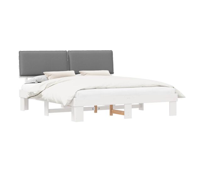 Estructura de cama matrimonial estilo con cabecera tapizada gris claro