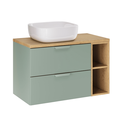 Conjunto móvel lavatório individual 80cm 2 nichos e coluna Oria Verde mate