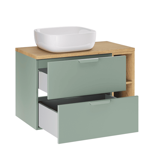 Conjunto móvel lavatório individual 80cm 2 nichos e coluna Oria Verde mate