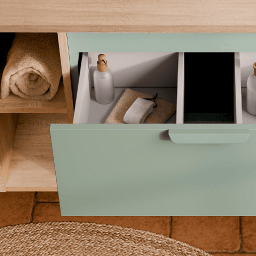 Conjunto móvel lavatório individual 80cm 2 nichos e coluna Oria Verde mate