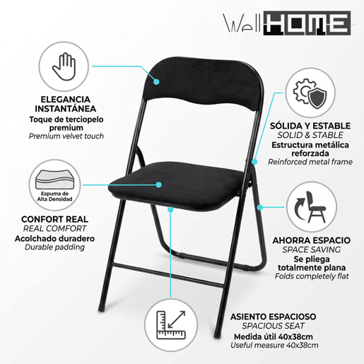 Cadeira dobrável de veludo Well Home