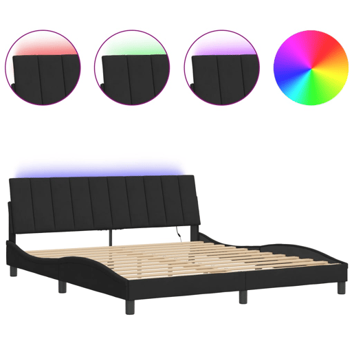 Estrutura de cama de casal moderno com LED - 180x200 cm veludo preto