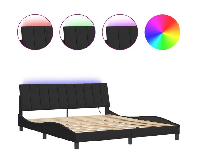 Estructura de cama doble matrimonial con led - terciopelo negro 180x200 cm