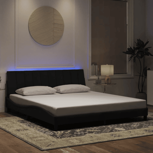 Estrutura de cama de casal moderno com LED - 180x200 cm veludo preto