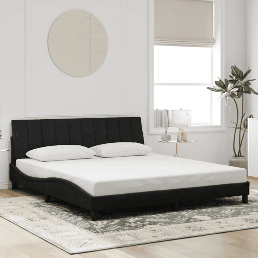 Estrutura de cama de casal moderno com LED - 180x200 cm veludo preto
