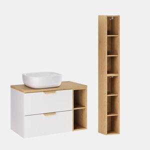 Conjunto móvel toucador simples 80cm 2 nichos e coluna Oria Branco mate