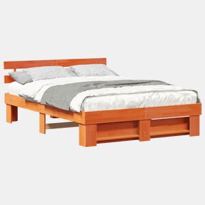 Estrutura de cama de casal simple com cabeceira - Marrom Cera 140 x 200 cm