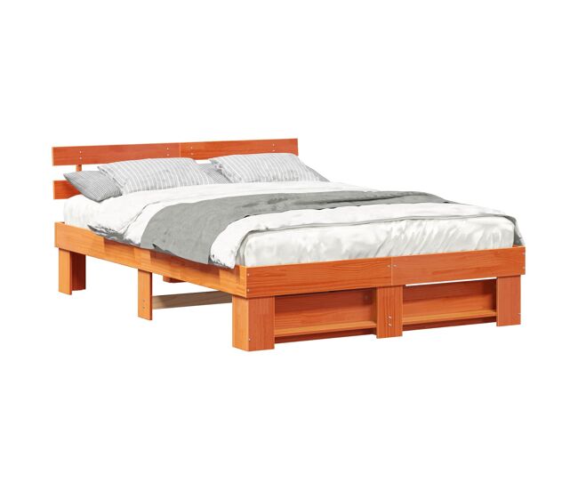Estructura de cama matrimonial Estilo con cabecera Marrón cera 140 x 200 cm