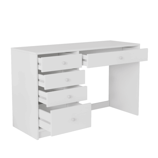 Secretária infantil 120x45x74 cm - 5 gavetas com puxadores em cerâmica rosa - branco Secretária infantil 120x45x74 cm - 5 gavetas com puxadores em cerâmica rosa - branco