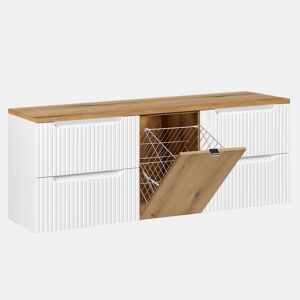 Móvel lavatório Riva 160cm Branco e Madeira com cesto para roupa suja