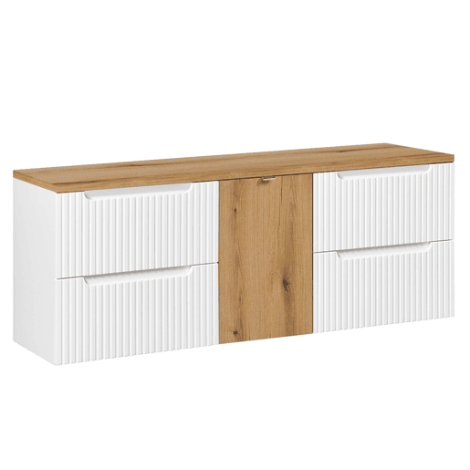 Móvel lavatório Riva 160cm Branco e Madeira com cesto para roupa suja