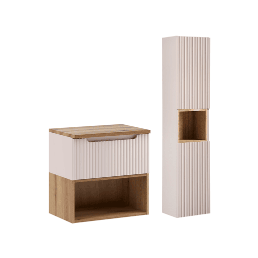 Conjunto móvel sob-lavatório 60cm e coluna Riva Caxemira e Madeira Conjunto móvel sob-lavatório 60cm e coluna Riva Caxemira e Madeira