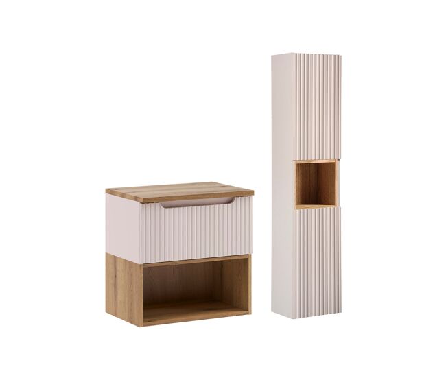 Conjunto de lavabo y columna de 60 cm riva cashmere y madera