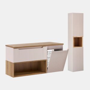Conjunto móvel lavatório 120cm cesto roupa coluna Riva Caxemira madeira
