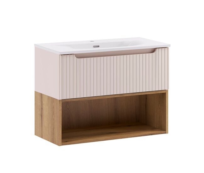 Lavabo individual riva cashmere y madera 80cm