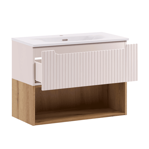 Móvel lavatório simples de encastre 80cm Riva Caxemira e Madeira