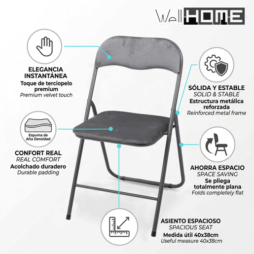 Cadeira dobrável de veludo Well Home