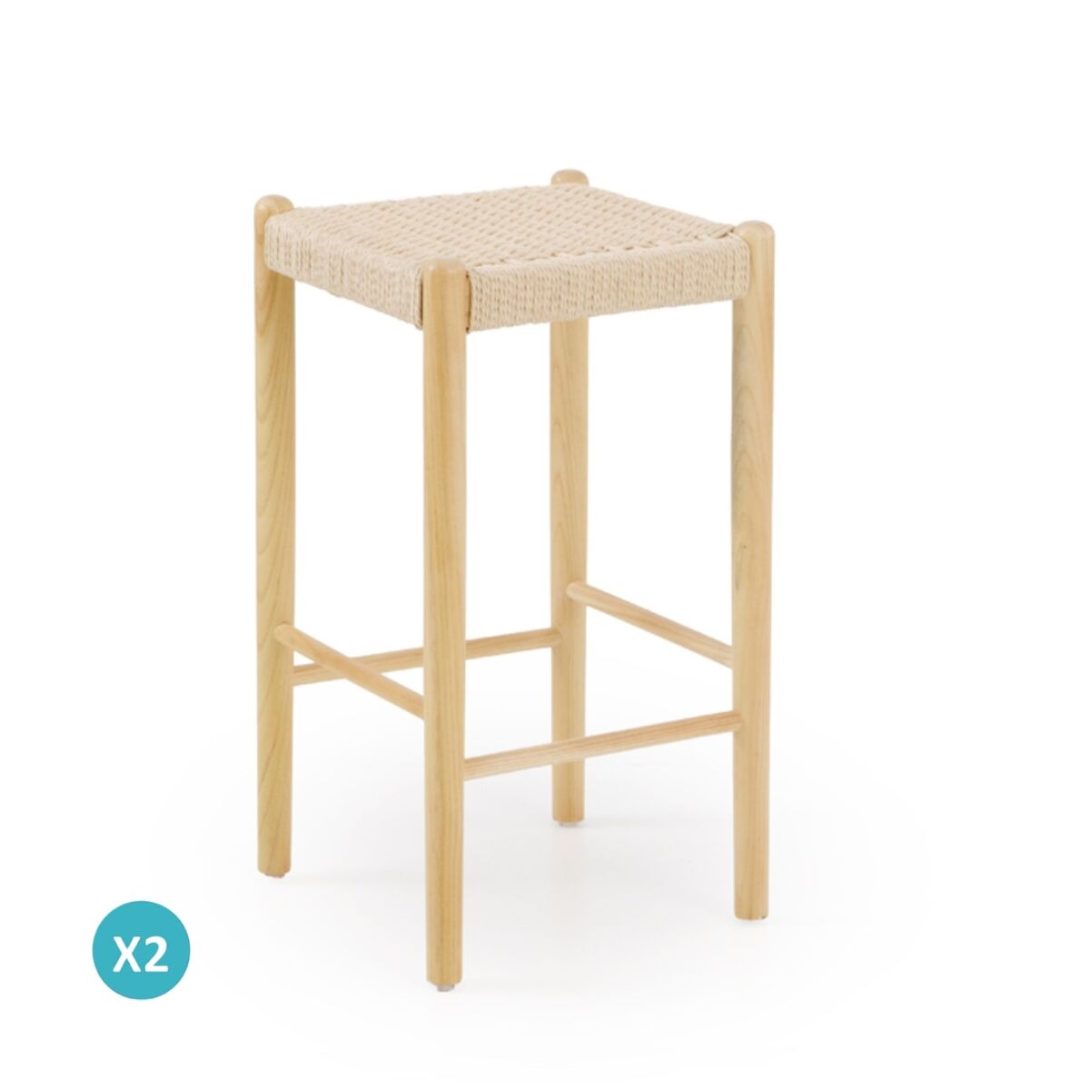 Pack 2 taburetes madera de fresno natural con asiento trenzado