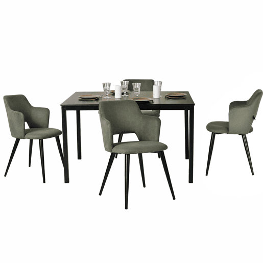 Mesa Jantar Extensível Preta com 4 Cadeiras Verdes Estofadas Estrutura Metálica Conjunto De Jantar 5 Peças Design Moderno
