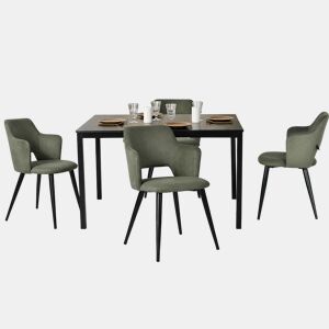 Mesa Jantar Extensível Preta com 4 Cadeiras Verdes Estofadas Estrutura Metálica Conjunto De Jantar 5 Peças Design Moderno