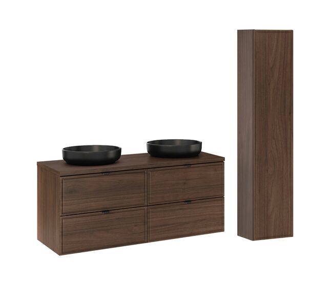Lavabo doble de 120 cm y mueble bajo elias de madera oscura
