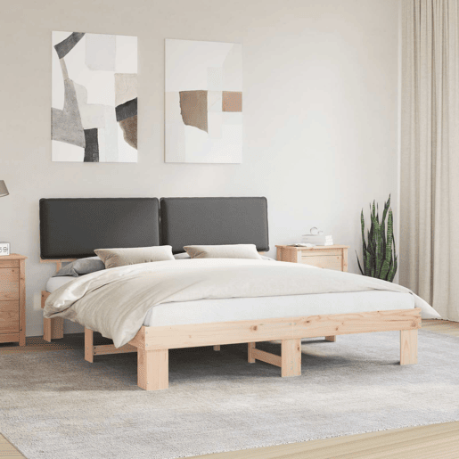 Estrutura de Cama de casal moderno com Cabeceira Estofada Cinza Escuro