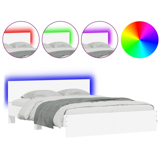 Estrutura de Cama de casal simple com cabeceira e luzes LED 160x200 cm branco