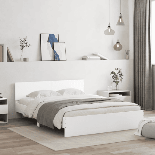 Estrutura de Cama de casal simple com cabeceira e luzes LED 160x200 cm branco